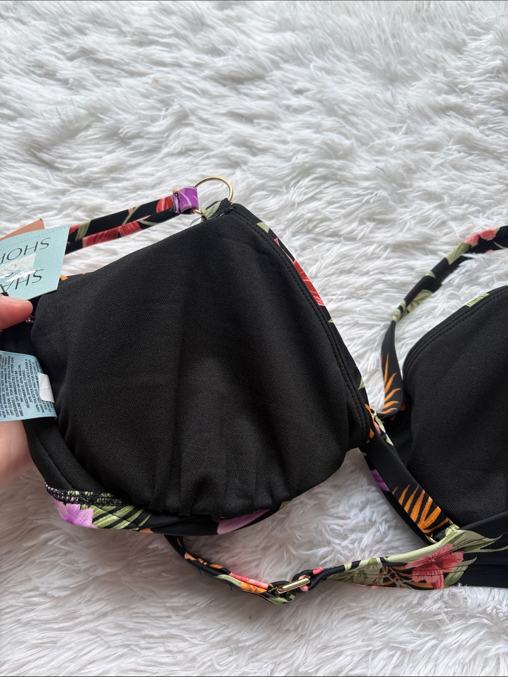 NWT Shade & Shore Black Floral Underwire Bikini Swim Top Size 38D - Picture 11 of 15